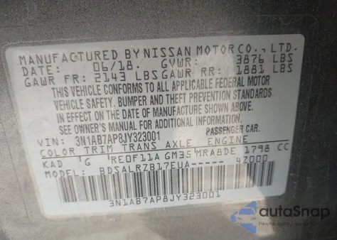 2018 Nissan Sentra Sr z USA, uszkodzony, nr VIN 3N1AB7AP8JY323001